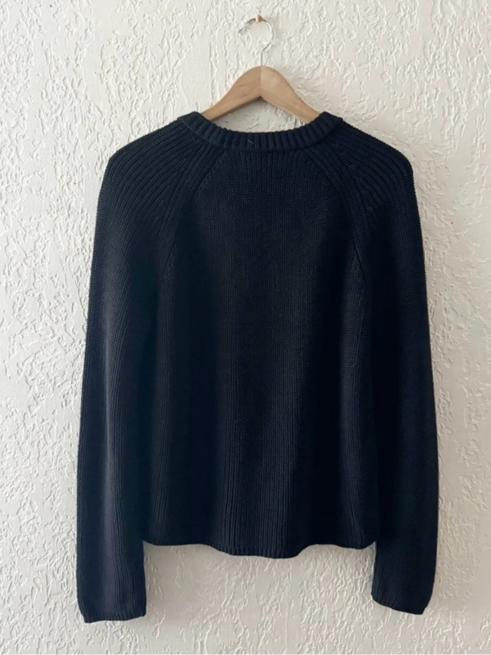 Jenni Kayne Fisherman Sweater Med Black Cotton Chunky Knit Crew Pullover Minimal